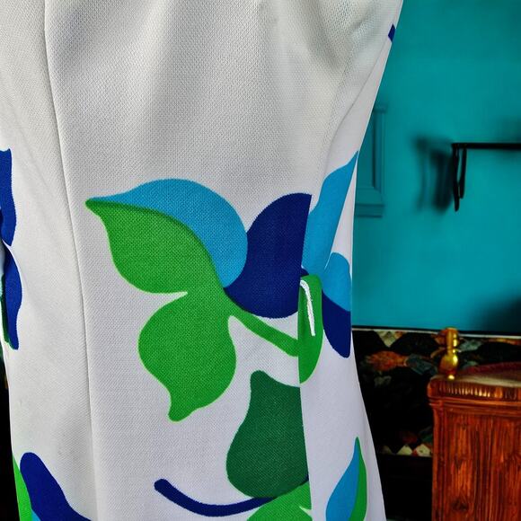 60s Mod Retro Collared Dress Blue Green Turquoise Vintage House Wife Size 18 - Picture 15 of 15